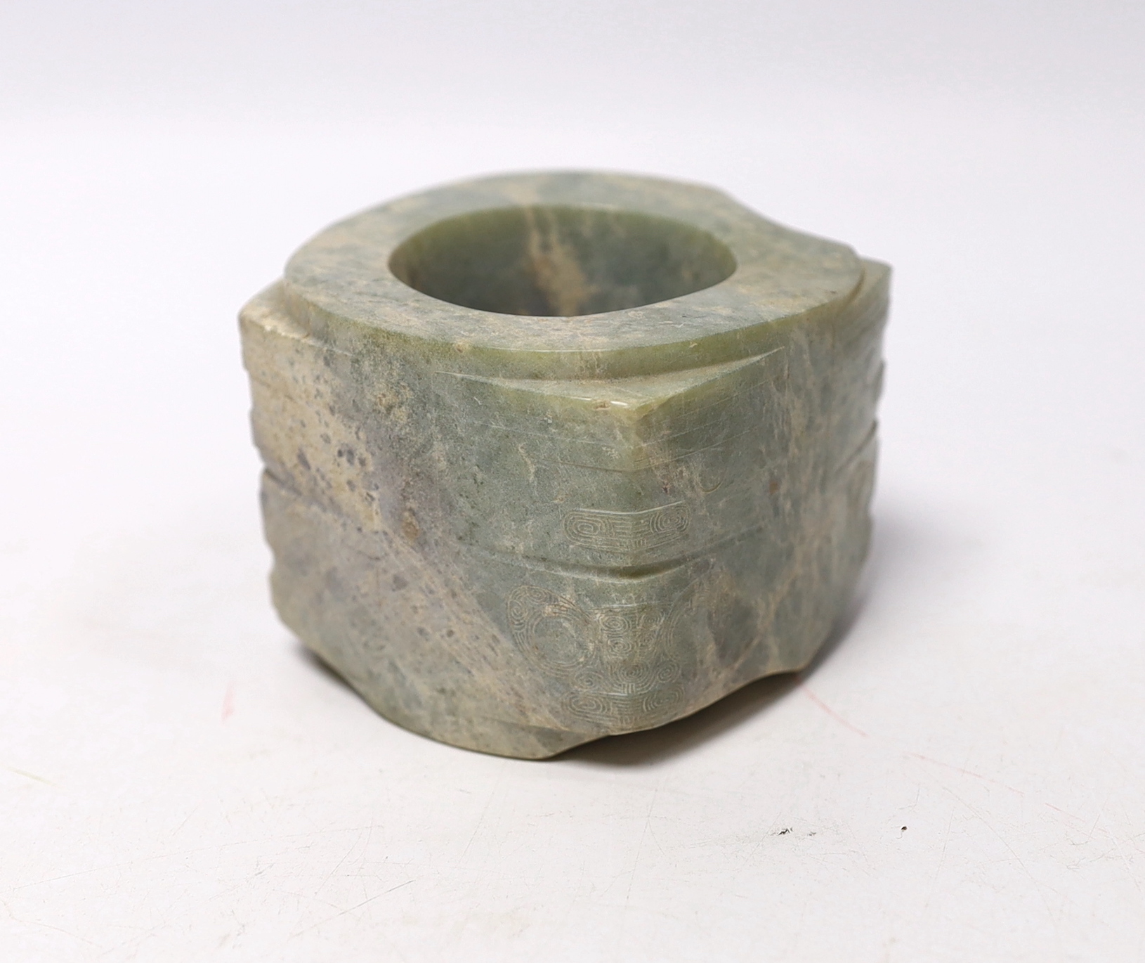 A Chinese jade cong, in a case, 6cm high